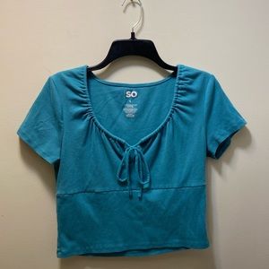 SO front tie short sleeve cropped shirt